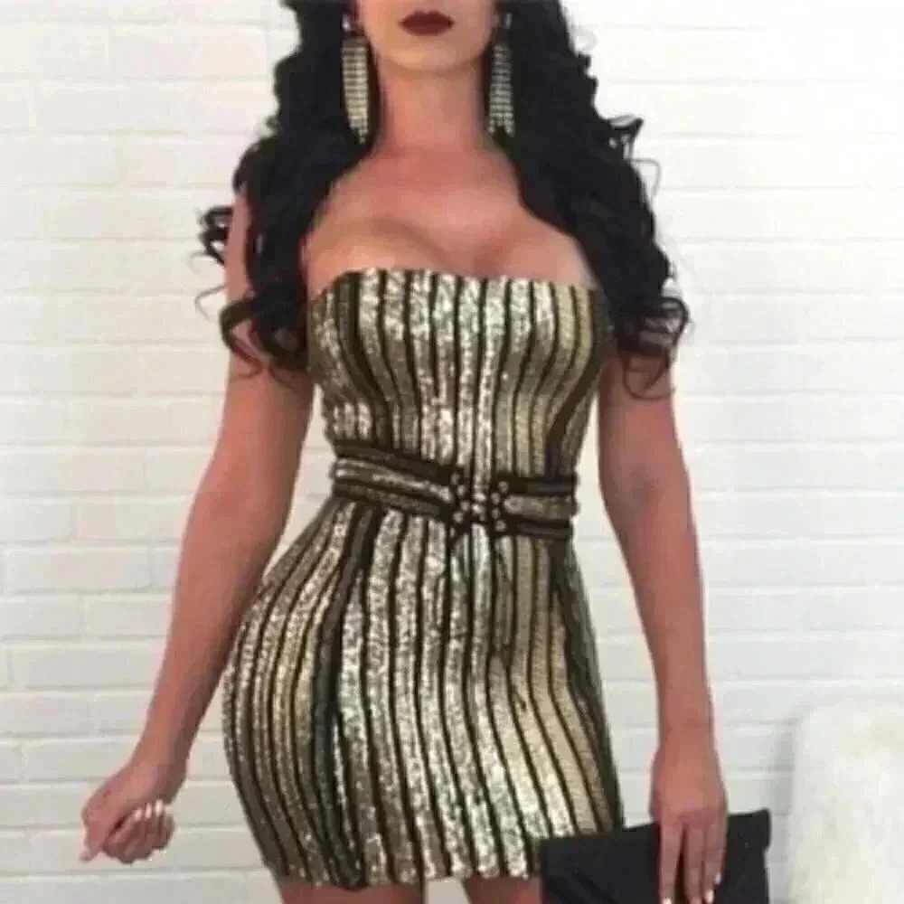Black & Gold Sequin Mini Dress